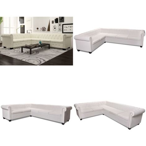 Divano Angolare Chesterfield a 6 Posti Pelle Artificiale Bianca - Divano Chesterfield - Divano a 6 posti
