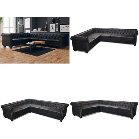 Divano Angolare Chesterfield a 6 Posti Pelle Artificiale Nera - Divano Chesterfield - Divano a sei posti