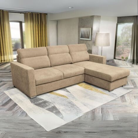 Divano angolare con penisola reversibile e letto estraibile colore cappuccino - Kendall
