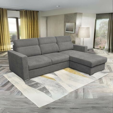 Divano angolare con penisola reversibile e letto estraibile colore grigio - Kendall