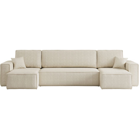 Divano angolare convertibile con funzione letto in tessuto bouclé beige Karl U PREMIUM