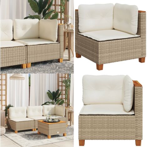 Divano Angolare da Giardino con Cuscini Beige in Polyrattan - Cuscini per divano - Rattan PE