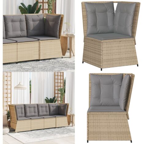Divano Angolare da Giardino con Cuscini Beige in Polyrattan - Divano angolare - Polyrattan
