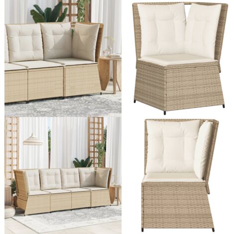 Divano Angolare da Giardino con Cuscini Beige in Polyrattan - Rattan - Cuscino da seduta