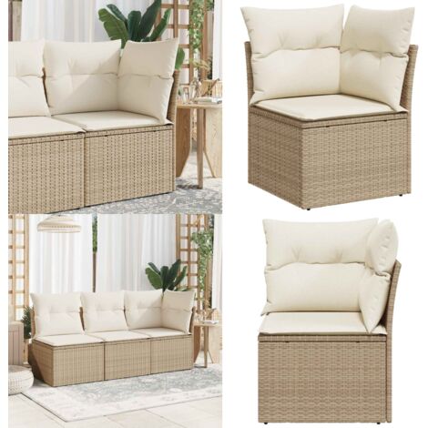 Divano Angolare da Giardino con Cuscini Beige in Polyrattan - Rattan PE - Cuscino da seduta