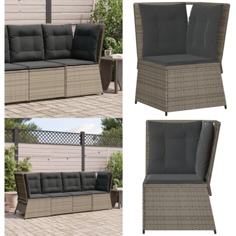 Divano Angolare da Giardino con Cuscini Grigio in Polyrattan - Rattan - Cuscino da seduta