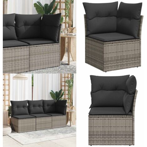 Divano Angolare da Giardino con Cuscini Grigio in Polyrattan - Rattan PE - Cuscino da seduta