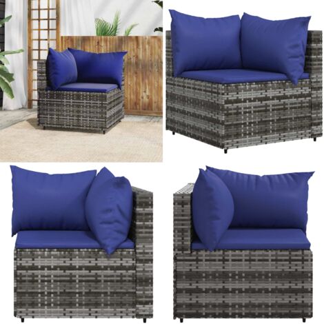 Divano Angolare da Giardino con Cuscini in Polyrattan Grigio - Poltrona angolare - Rattan