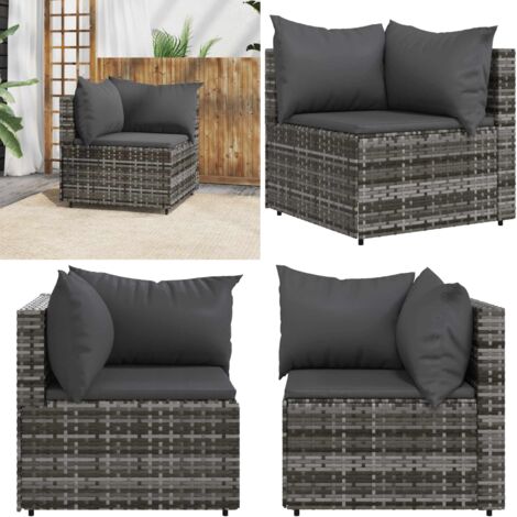 Divano Angolare da Giardino con Cuscini in Polyrattan Grigio - Poltrona angolare - Rattan