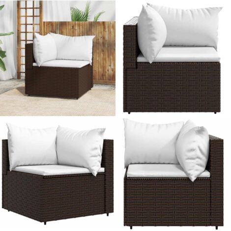 Divano Angolare da Giardino con Cuscini in Polyrattan Marrone - Poltrona da giardino - Cuscini in rattan