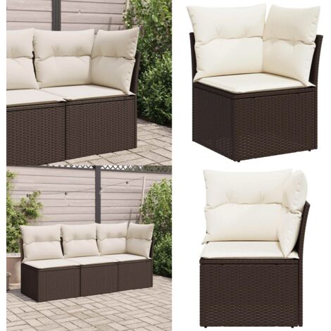 Divano Angolare da Giardino con Cuscini in Polyrattan Marrone - Polyrattan - Cuscino da seduta