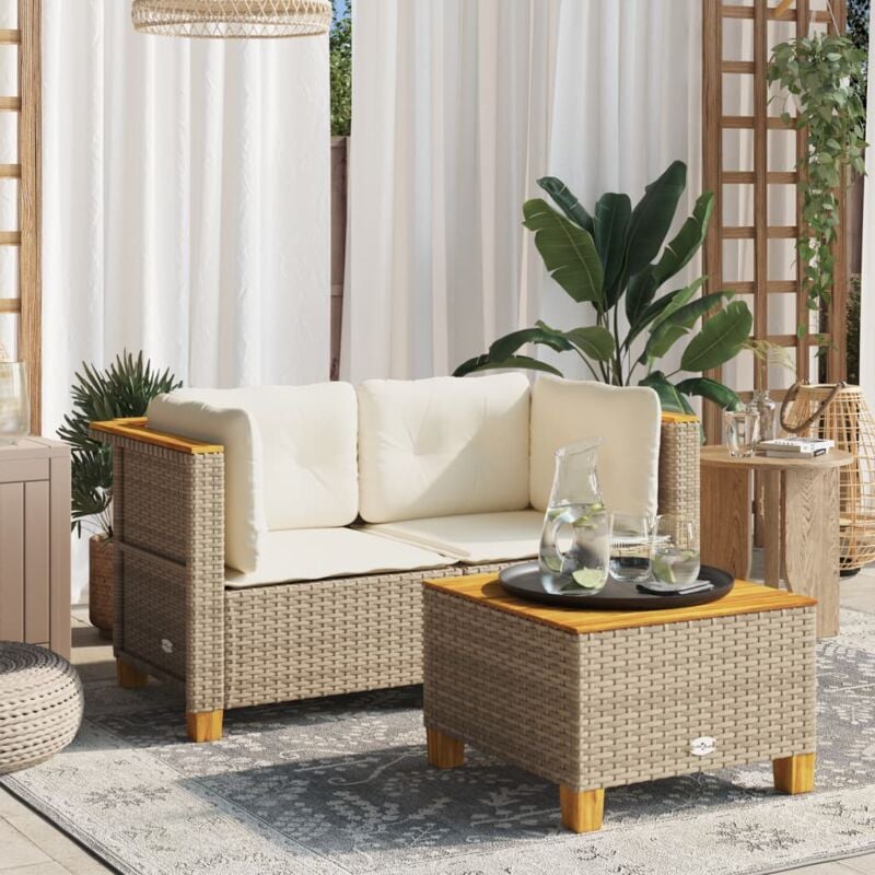 Divani Angolari da Giardino con Cuscini 2pz Polyrattan Beige - Vidaxl