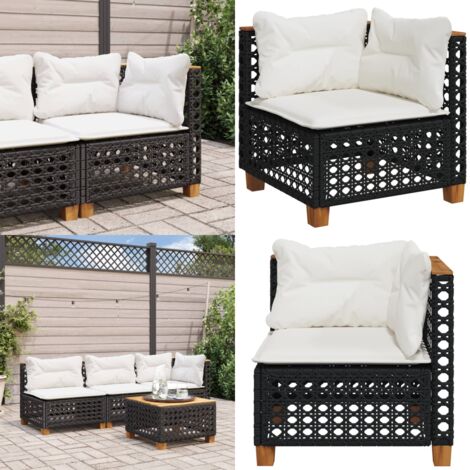 Divano Angolare da Giardino con Cuscini Nero in Polyrattan - Divano angolare - Rattan