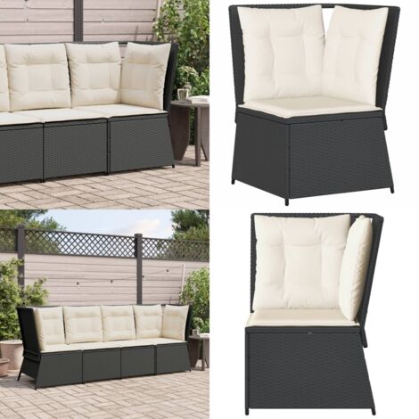 Divano Angolare da Giardino con Cuscini Nero in Polyrattan - Rattan - Cuscino da seduta