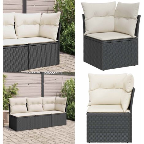 Divano Angolare da Giardino con Cuscini Nero in Polyrattan - Rattan PE - Cuscino da seduta
