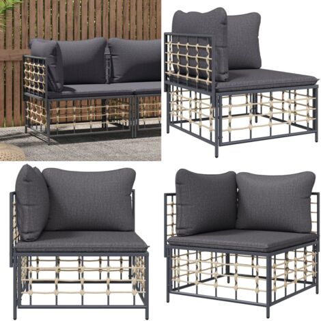 Divano Angolare da Giardino con Cuscini Polyrattan Grigio Scuro - Seduta da giardino - Cuscini da giardino