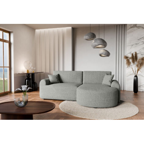 Divano angolare destro in tessuto intrecciato grigio, resistente all’usura, con funzione letto – ARTE PREMIUM