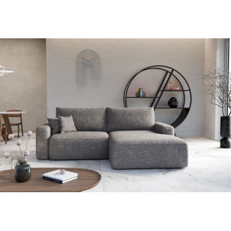 Divano angolare destro letto SOHO in chenille grigio antimacchia – Direttamente dal produttore, consegna e installazione gratuite