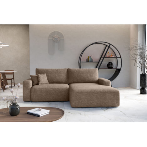Divano angolare destro letto SOHO in chenille marrone antimacchia – Direttamente dal produttore, consegna e installazione gratuite