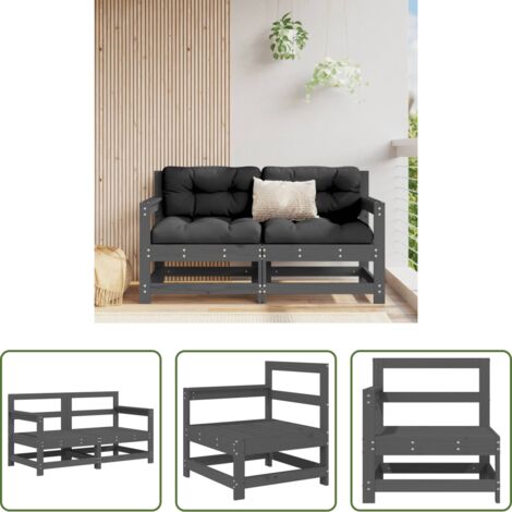 Divano angolare -  Divani Angolari da Giardino 2 pz Grigi Legno Massello di Pino