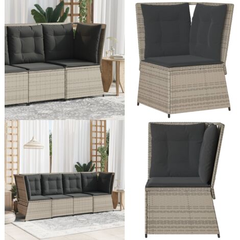 Divano Angolare Giardino con Cuscini Grigio Chiaro Polyrattan - Rattan - Cuscino da seduta