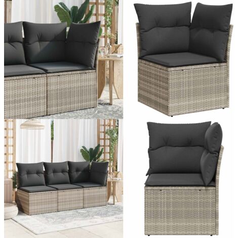 Divano Angolare Giardino con Cuscini Grigio Chiaro Polyrattan - Rattan PE - Cuscino da seduta