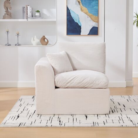 Divano angolare modulare 1 posto con schienale e fodera removibili stile scandinavo rilassato in velluto costato color beige