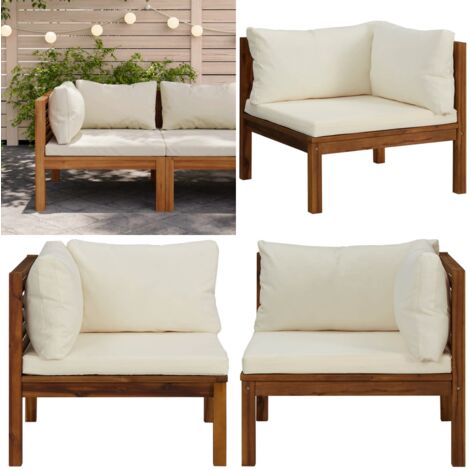 Divano Angolare Modulare Cuscini Bianco Crema in Legno d'Acacia - Divano da giardino - Divano in legno