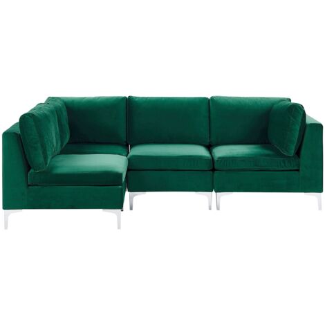Divano Angolare Modulare Destro Velluto Verde 4 Posti Gambe Metallo Evja