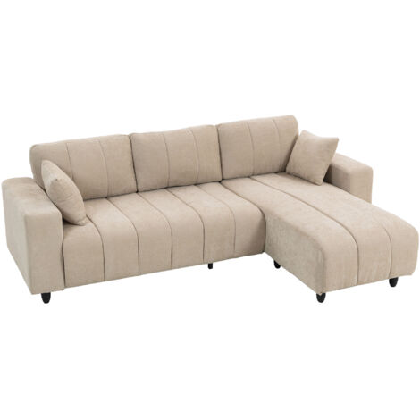 Divano angolare reversibile, divano a 3 posti con bracciolo, 2 cuscini, struttura in acciaio, 242x156x87 cm, beige