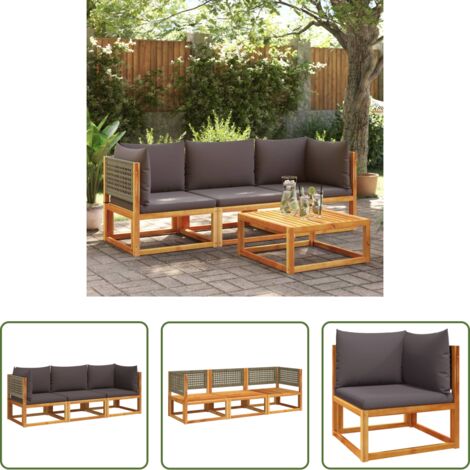 Divano angolare -  Set di divani da giardino 3 pezzi con cuscini in legno di acacia e rattan
