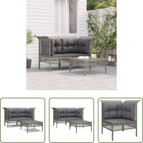 Divano angolare -  Set Divani da Giardino 3 pz con Cuscini in Polyrattan Grigio