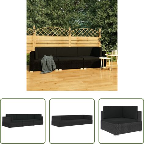 Divano angolare -  Set Divani da Giardino 3 pz con Cuscini in Polyrattan Nero