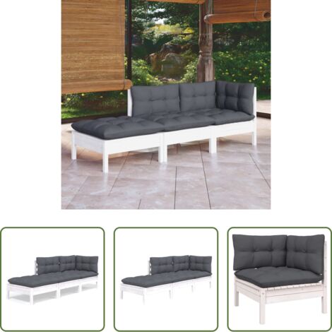 Divano angolare - Set Divani da Giardino 3 pz con Cuscini Legno Massello di Pino
