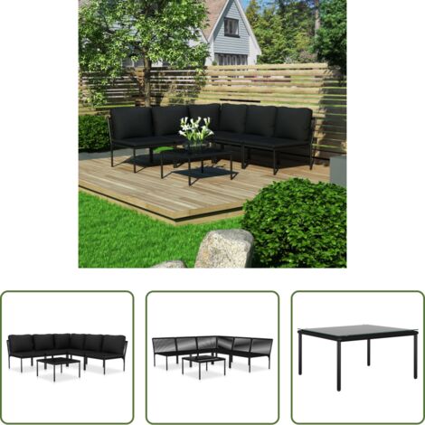 Divano angolare -  Set Divani da Giardino 6 pz con Cuscini Neri in PVC