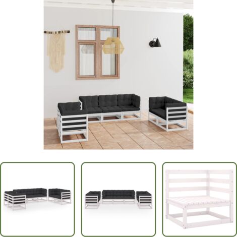 Divano angolare -  Set Divani da Giardino 7 pz con Cuscini Legno Massello di Pino