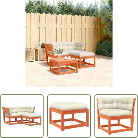 Divano angolare -  Set Divani Giardino 3 pz con Cuscini Marrone Cera Massello Pino