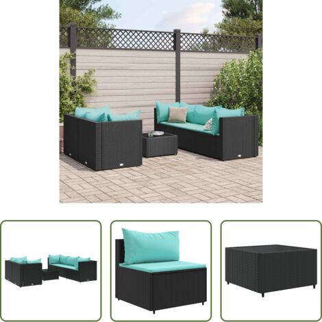 Divano angolare -  Set Mobili da Giardino 6 pz con Cuscini in Polyrattan Nero
