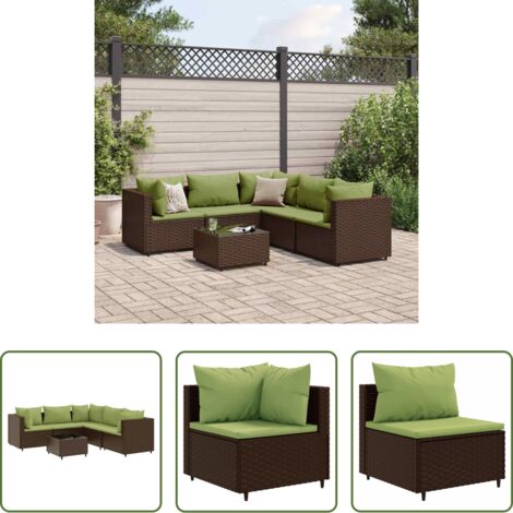 Divano angolare -  Set Mobili da Giardino 6pz con Cuscini in Polyrattan Marrone