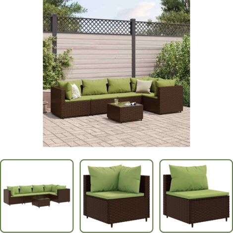 Divano angolare -  Set Mobili da Giardino 6pz con Cuscini in Polyrattan Marrone