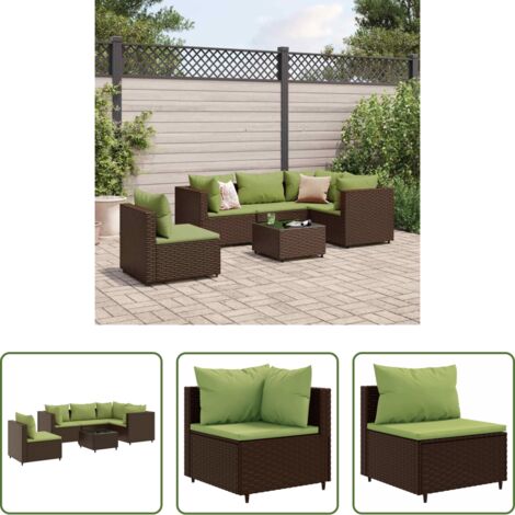 Divano angolare -  Set Mobili da Giardino 6pz con Cuscini in Polyrattan Marrone