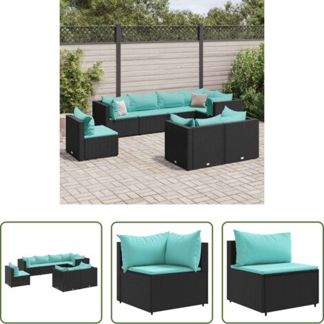Divano angolare -  Set Mobili da Giardino con Cuscini 8 pz Nero in Polyrattan