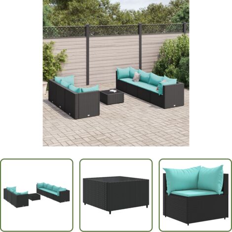Divano angolare -  Set Mobili da Giardino con Cuscini 8 pz Nero in Polyrattan