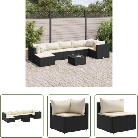 Divano angolare -  Set Mobili da Giardino con Cuscini 8 pz Nero in Polyrattan