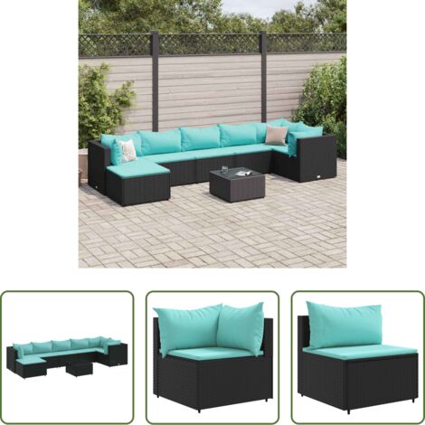 Divano angolare -  Set Mobili da Giardino con Cuscini 8 pz Nero in Polyrattan