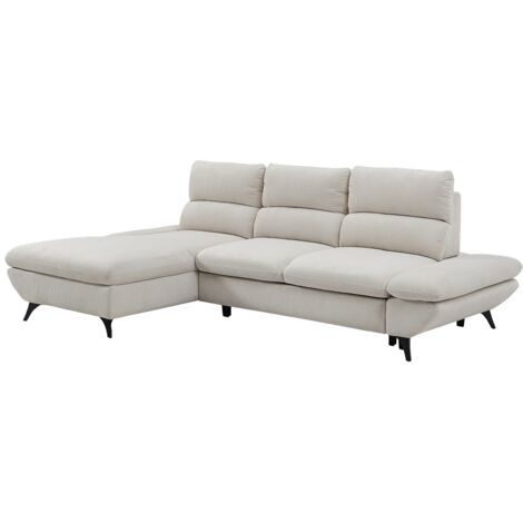 Divano angolare sinistro convertibile con schienale avanti-indietro in velluto a coste beige LIORI