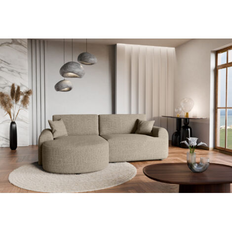 Divano angolare sinistro in tessuto intrecciato beige, resistente all’usura, con funzione letto – ARTE PREMIUM