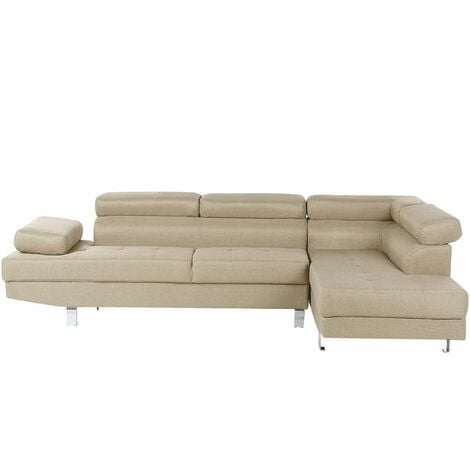 Divano angolare sinistro tessuto beige chiaro poggiatesta e braccioli regolabili Norrea