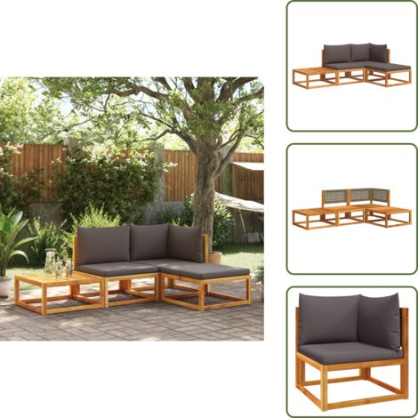 Divano angolare - vidaXL Set di divani da giardino 4 pezzi con cuscini in legno di acacia e rattan - Divano senza braccioli