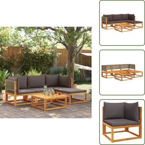 Divano angolare - vidaXL Set di divani da giardino 5 pezzi con cuscini in legno di acacia e rattan - Divano senza braccioli